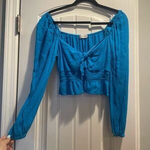 Altar’d State Blue Puff Sleeve Crop Top Blouse Large
